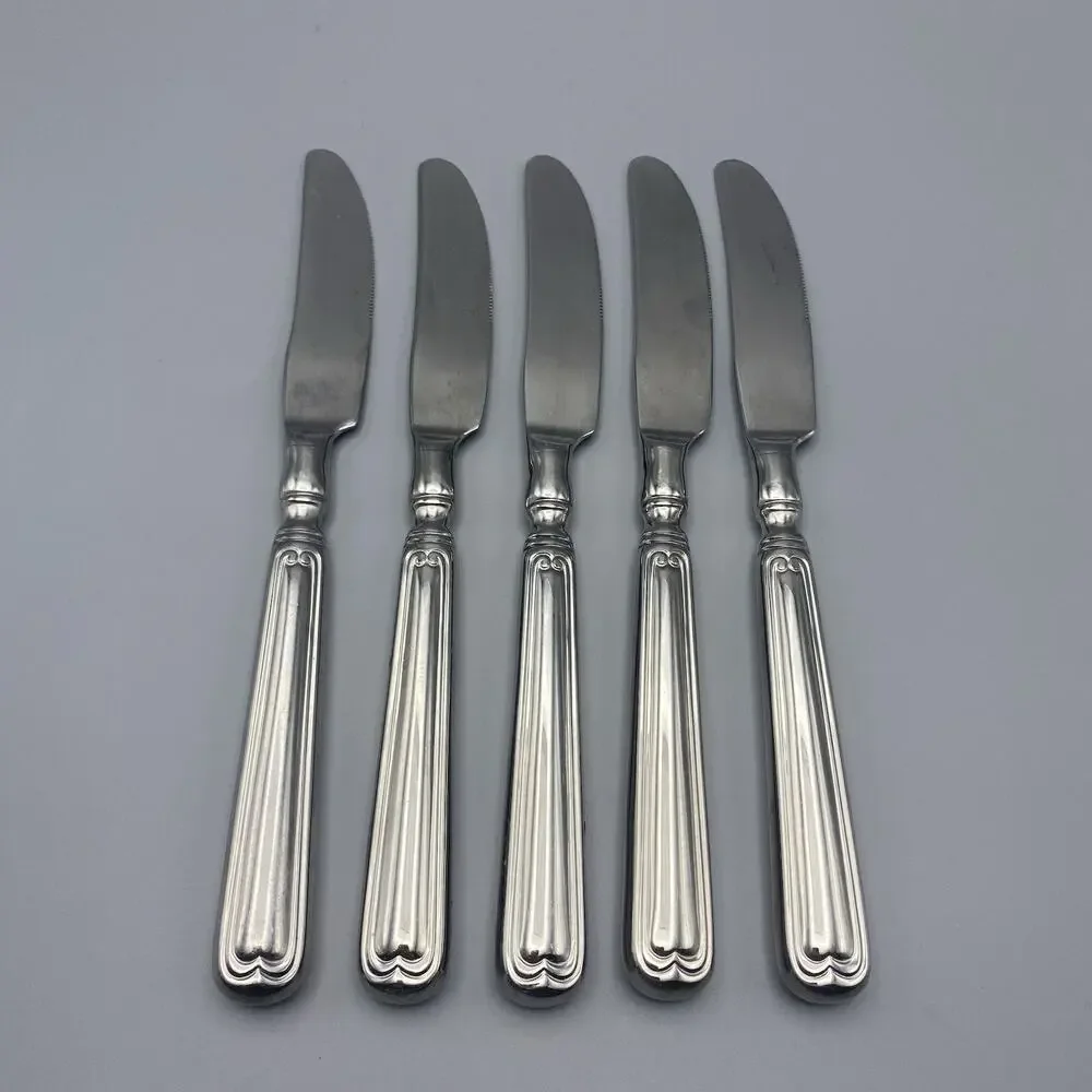 J A Henckels Vintage 1876 Dinner Knives 5pcs Stainless Flatware‎ Outline Tipped